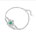 S925 Sterling Silver Bracelet Platinum Plated 6mm Round Green Chrysoprase Double Chain Fashion Jewelry With Elegant Gift Box Set For Women - IVOIRART.COM