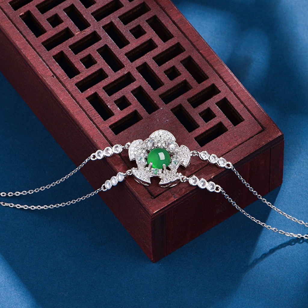 S925 Sterling Silver Bracelet Platinum Plated 6mm Round Green Chrysoprase Double Chain Fashion Jewelry With Elegant Gift Box Set For Women - IVOIRART.COM