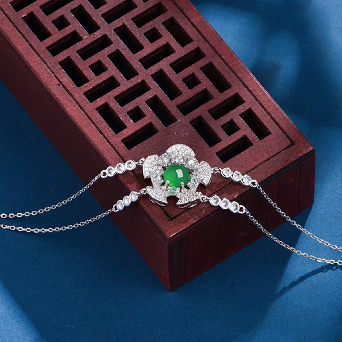 S925 Sterling Silver Bracelet Platinum Plated 6mm Round Green Chrysoprase Double Chain Fashion Jewelry With Elegant Gift Box Set For Women - IVOIRART.COM