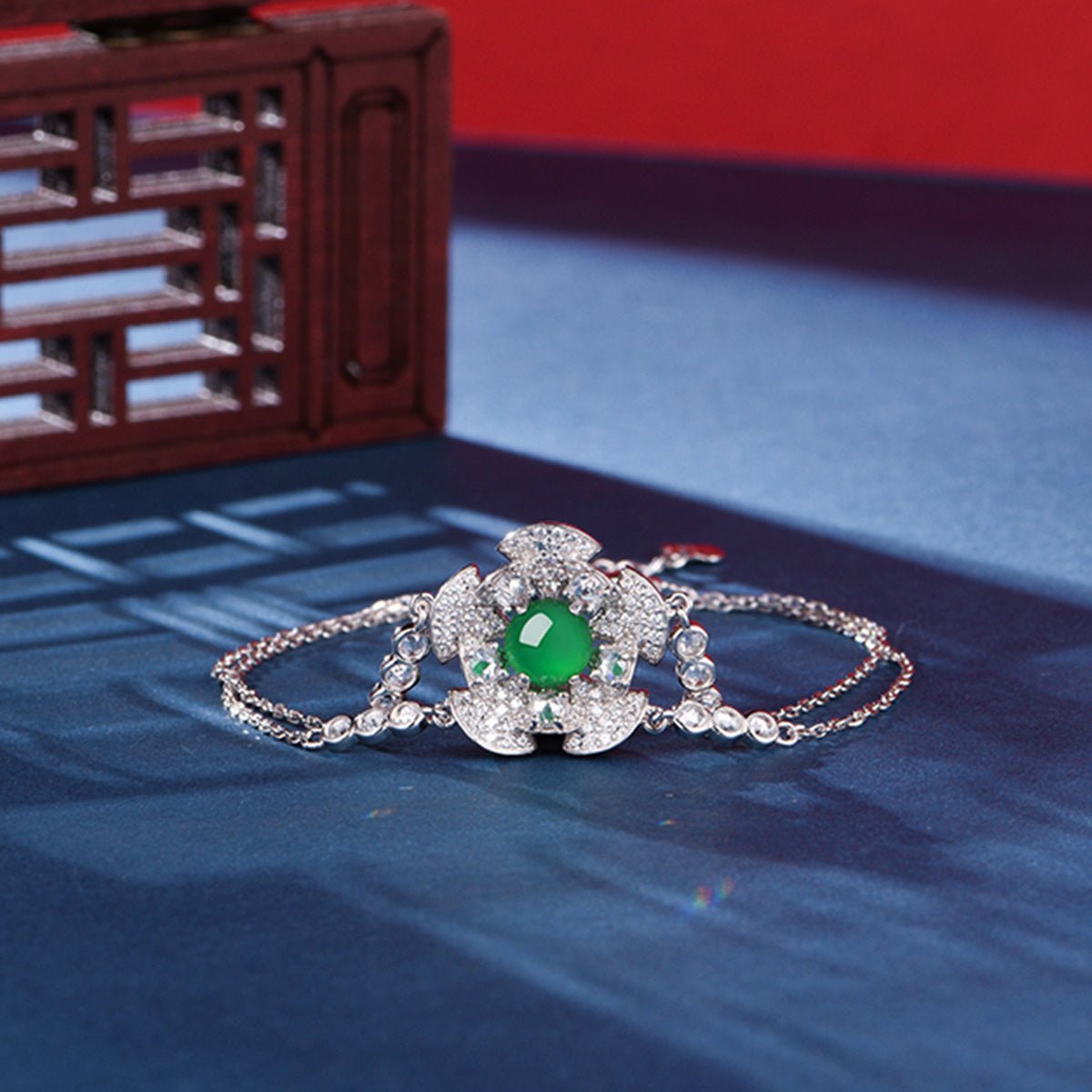 S925 Sterling Silver Bracelet Platinum Plated 6mm Round Green Chrysoprase Double Chain Fashion Jewelry With Elegant Gift Box Set For Women - IVOIRART.COM