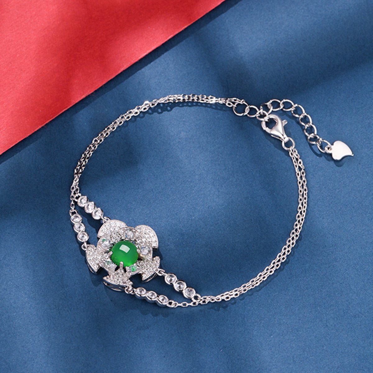 S925 Sterling Silver Bracelet Platinum Plated 6mm Round Green Chrysoprase Double Chain Fashion Jewelry With Elegant Gift Box Set For Women - IVOIRART.COM
