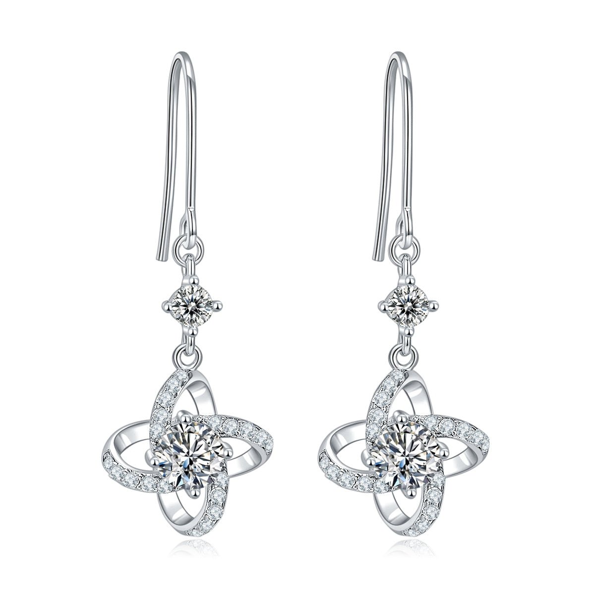 S925 Sterling Silver Clover Dangle Earrings, 0.5ct D-VVS1 Moissanite & Lab-Grown Gemstones, Platinum Plated Hook Earrings For Women With Gift Box - IVOIRART.COM