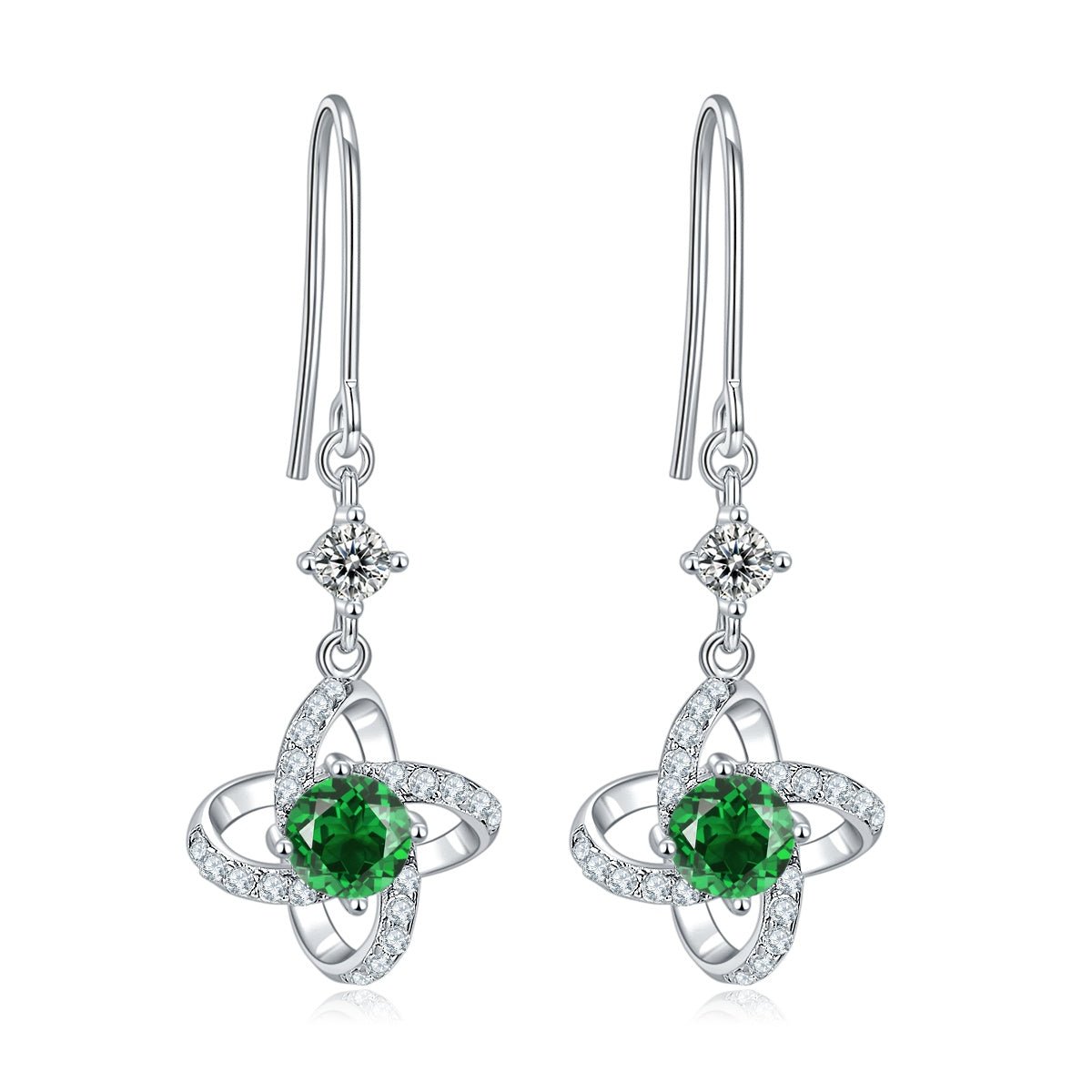 S925 Sterling Silver Clover Dangle Earrings, 0.5ct D-VVS1 Moissanite & Lab-Grown Gemstones, Platinum Plated Hook Earrings For Women With Gift Box - IVOIRART.COM