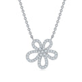 S925 Sterling Silver Dainty Flower Necklace, 49 D-VVS1 Moissanite Pave, Platinum Plated 1.1g With GRA Certificate & Gift Box - IVOIRART.COM