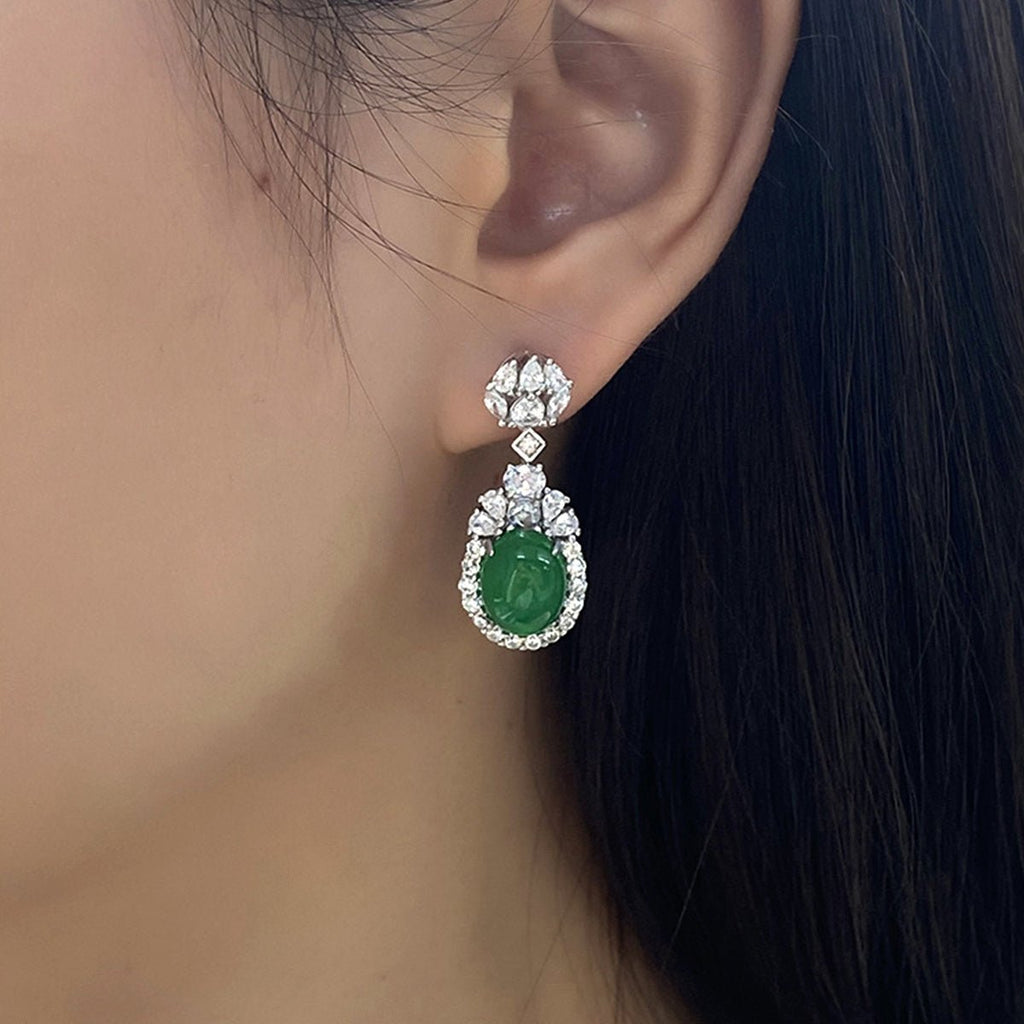 S925 Sterling Silver Dangle Earrings 10x8mm Oval Green Chrysoprase, Platinum Plated Elegant Drop Earrings For Women With Fashion Gift Box - IVOIRART.COM