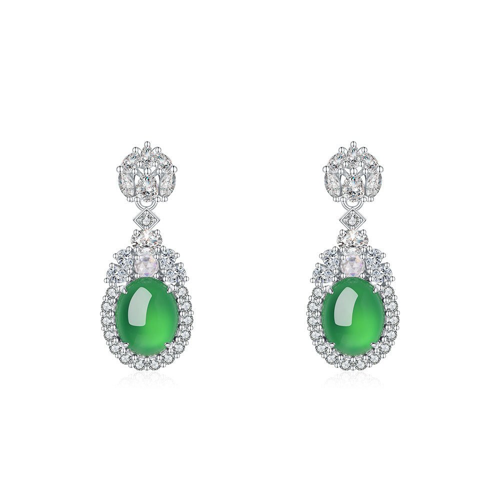 S925 Sterling Silver Dangle Earrings 10x8mm Oval Green Chrysoprase, Platinum Plated Elegant Drop Earrings For Women With Fashion Gift Box - IVOIRART.COM