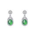 S925 Sterling Silver Dangle Earrings 10x8mm Oval Green Chrysoprase, Platinum Plated Elegant Drop Earrings For Women With Fashion Gift Box - IVOIRART.COM