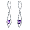 S925 Sterling Silver Dangle Earrings 6x4mm Natural Amethyst, Platinum Plated Long Kite Drop Earrings For Women, Fine Jewelry Gift Box Set - IVOIRART.COM