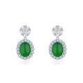 S925 Sterling Silver Dangle Earrings, 8x10mm Oval Green Chrysoprase, Platinum Plated Halo Drop Earrings For Women, Elegant Jewelry Gift Box Set - IVOIRART.COM