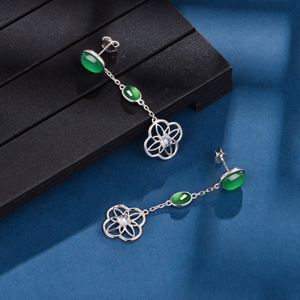 S925 Sterling Silver Dangle Earrings, 8x6mm Oval Green Chrysoprase Drop Earrings, Platinum Plated 4.7g Elegant Long Chain Earrings With Gift Box - IVOIRART.COM