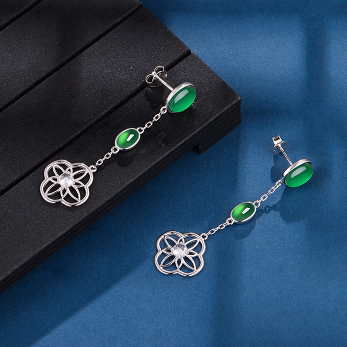S925 Sterling Silver Dangle Earrings, 8x6mm Oval Green Chrysoprase Drop Earrings, Platinum Plated 4.7g Elegant Long Chain Earrings With Gift Box - IVOIRART.COM