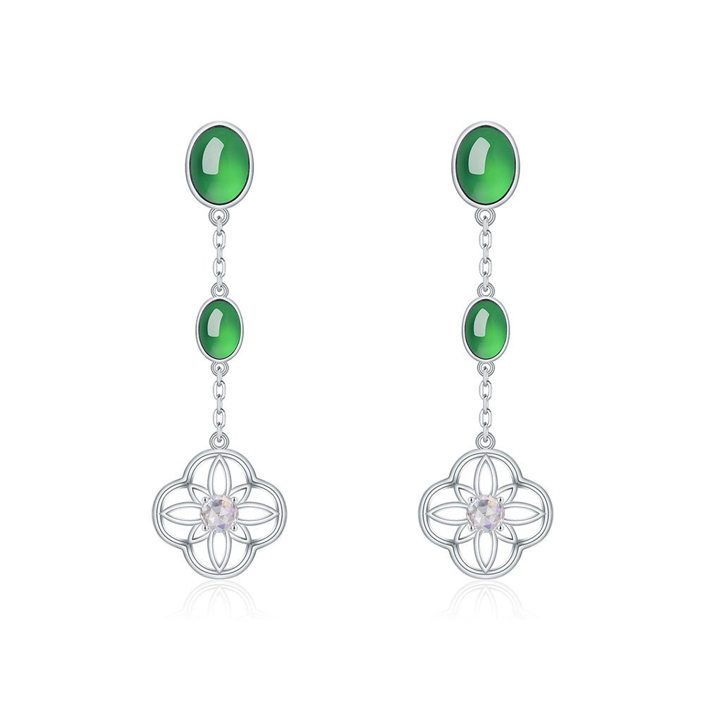 S925 Sterling Silver Dangle Earrings, 8x6mm Oval Green Chrysoprase Drop Earrings, Platinum Plated 4.7g Elegant Long Chain Earrings With Gift Box - IVOIRART.COM