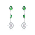 S925 Sterling Silver Dangle Earrings, 8x6mm Oval Green Chrysoprase Drop Earrings, Platinum Plated 4.7g Elegant Long Chain Earrings With Gift Box - IVOIRART.COM
