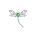 S925 Sterling Silver Dragonfly Brooch, 8x6mm Cabochon Green Chrysoprase, Platinum Plated 3.9g, Elegant Women's Brooch Pin With Gift Box - IVOIRART.COM
