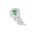 S925 Sterling Silver Feather Brooch, 8x6mm Cabochon Green Chrysoprase, Platinum Plated 4.6g, Elegant Leaf Brooch Pin For Women With Gift Box - IVOIRART.COM