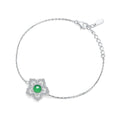 S925 Sterling Silver Flower Clover Bracelet, 6mm Round Green Chrysoprase, Platinum Plated 19cm Adjustable Chain, 2.4g Elegant Women's Jewelry Gift Box - IVOIRART.COM