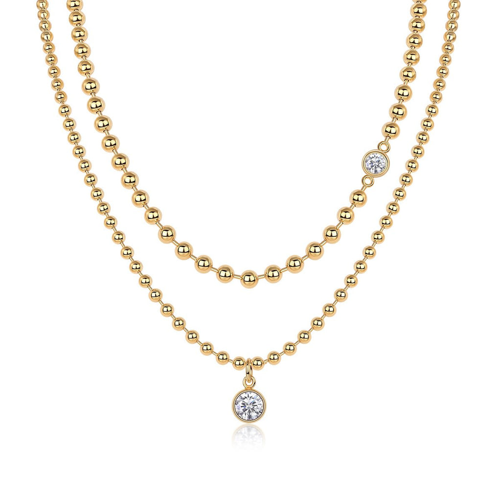 S925 Sterling Silver Gold Plated Layered Beaded Necklace, 1ct Pear D-VVS1 Moissanite Pendant, 23.3g Heavyweight Jewelry With GRA Certificate Gift Box - IVOIRART.COM