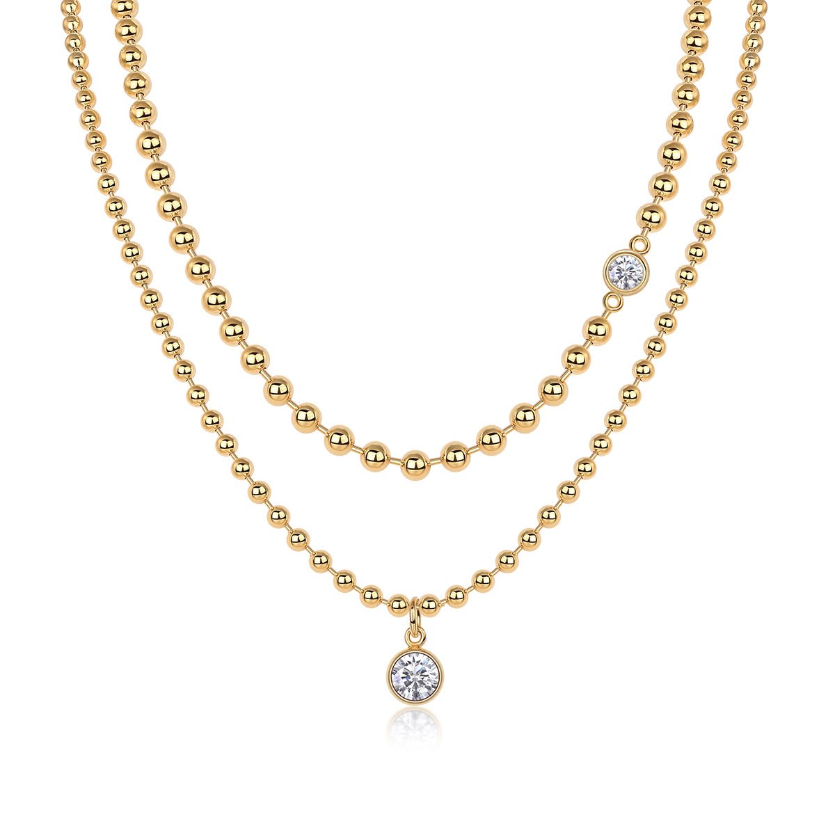 S925 Sterling Silver Gold Plated Layered Beaded Necklace, 1ct Pear D-VVS1 Moissanite Pendant, 23.3g Heavyweight Jewelry With GRA Certificate Gift Box - IVOIRART.COM