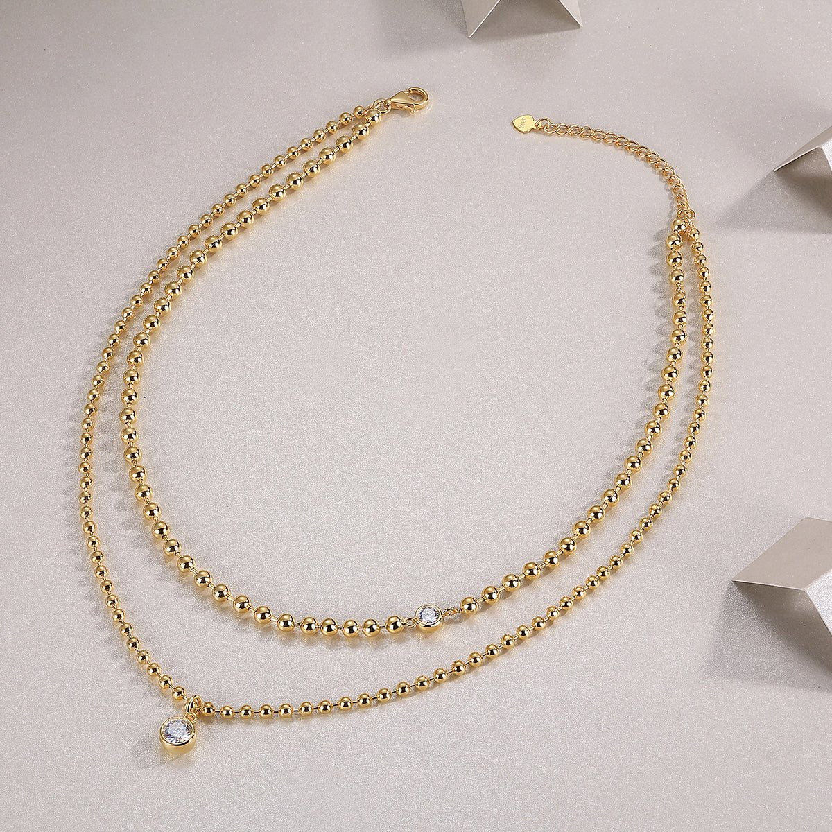 S925 Sterling Silver Gold Plated Layered Beaded Necklace, 1ct Pear D-VVS1 Moissanite Pendant, 23.3g Heavyweight Jewelry With GRA Certificate Gift Box - IVOIRART.COM