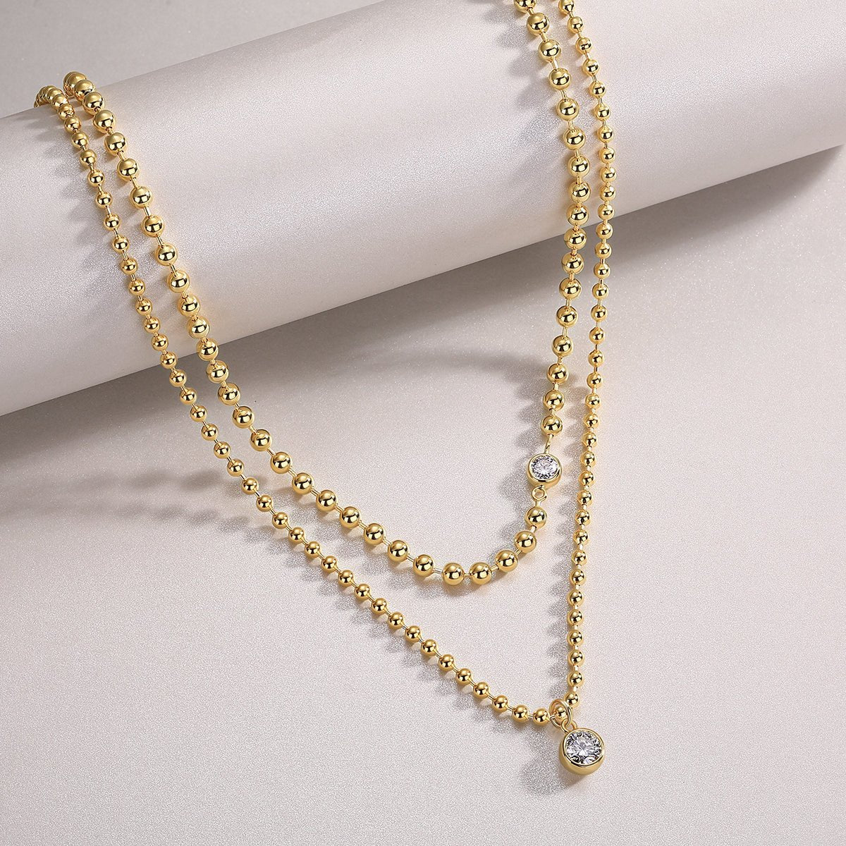 S925 Sterling Silver Gold Plated Layered Beaded Necklace, 1ct Pear D-VVS1 Moissanite Pendant, 23.3g Heavyweight Jewelry With GRA Certificate Gift Box - IVOIRART.COM