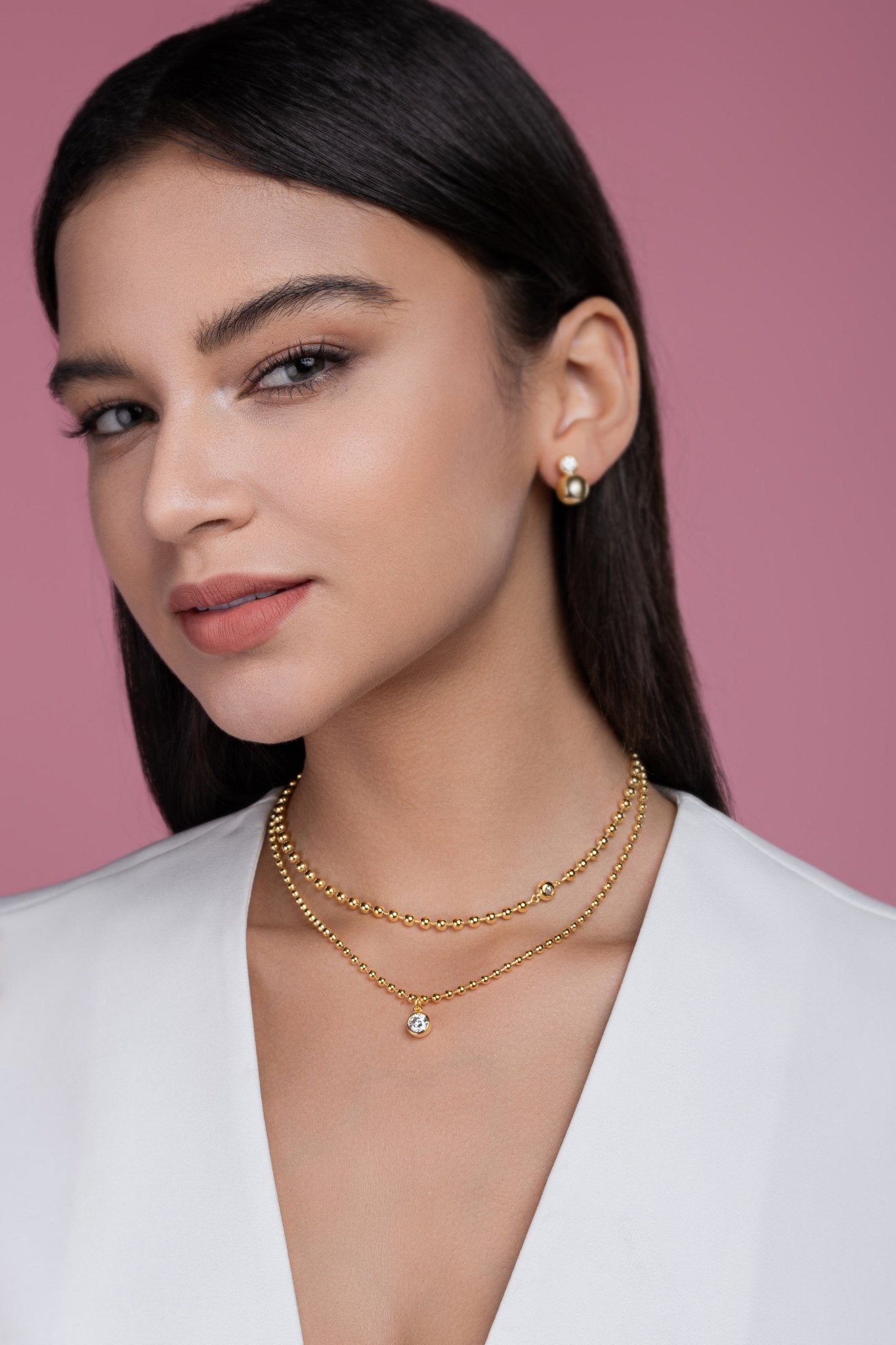 S925 Sterling Silver Gold Plated Layered Beaded Necklace, 1ct Pear D-VVS1 Moissanite Pendant, 23.3g Heavyweight Jewelry With GRA Certificate Gift Box - IVOIRART.COM