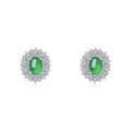 S925 Sterling Silver Halo Stud Earrings, 9x7mm Oval Green Chrysoprase, Platinum Plated 6.6g Elegant Earrings With Fashion Gift Box - IVOIRART.COM