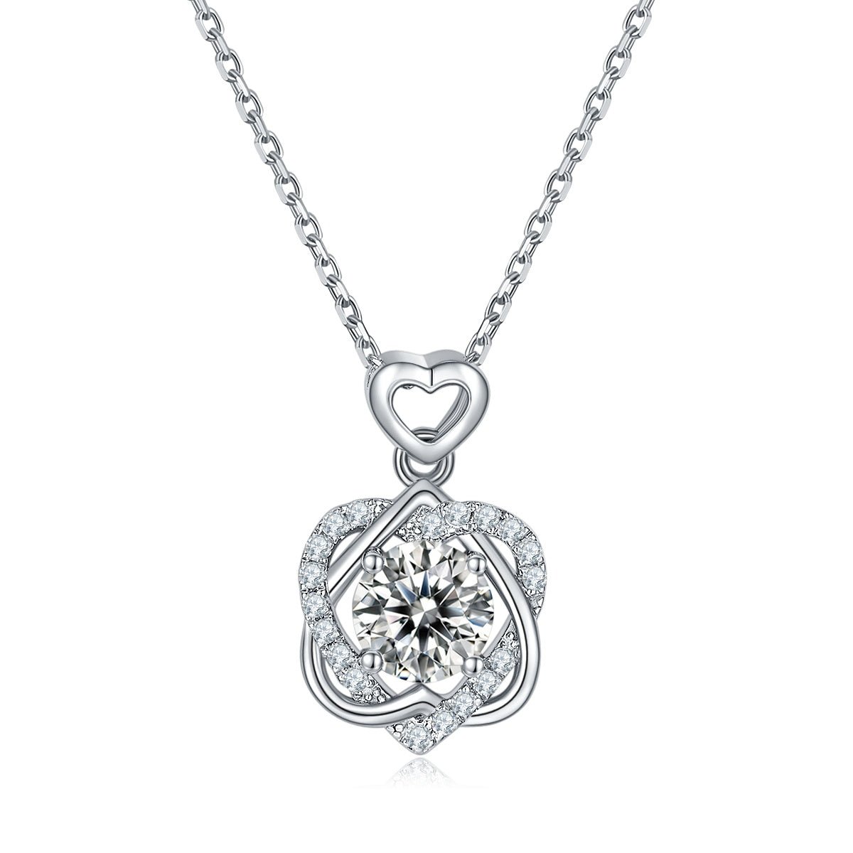 S925 Sterling Silver Heart Necklace, 1ct D-VVS1 Moissanite & Lab-Grown Gems, Platinum Plated 3g With GRA Certificate Gift Box - IVOIRART.COM