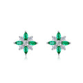 S925 Sterling Silver Lab-Grown Emerald Flower Stud Earrings, 4x2mm Marquise Cluster, Platinum Plated 1.4g, Women's Jewelry Gift Box - IVOIRART.COM