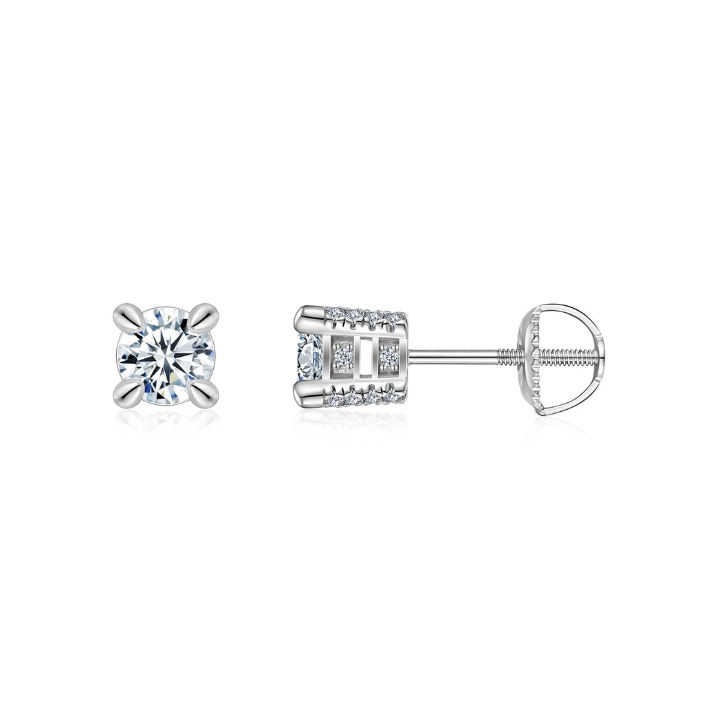 S925 Sterling Silver Moissanite Stud Earrings, 0.5&2ct D-VVS1 4-Prong Basket Pave With Screw Backs, GRA Certificate Gift Box - IVOIRART.COM