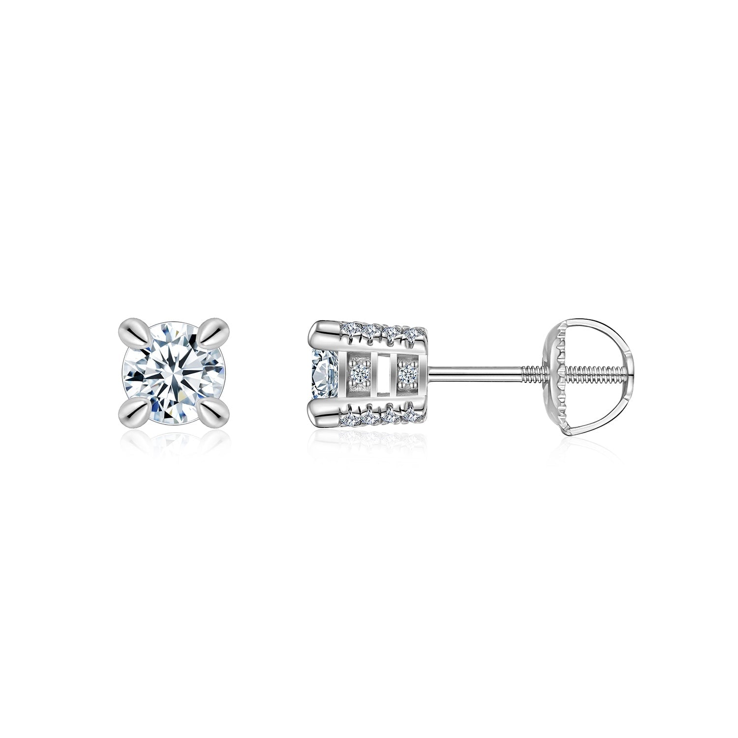 S925 Sterling Silver Moissanite Stud Earrings, 0.5&2ct D-VVS1 4-Prong Basket Pave With Screw Backs, GRA Certificate Gift Box - IVOIRART.COM