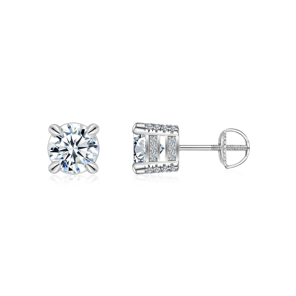 S925 Sterling Silver Moissanite Stud Earrings, 0.5&2ct D-VVS1 4-Prong Basket Pave With Screw Backs, GRA Certificate Gift Box - IVOIRART.COM