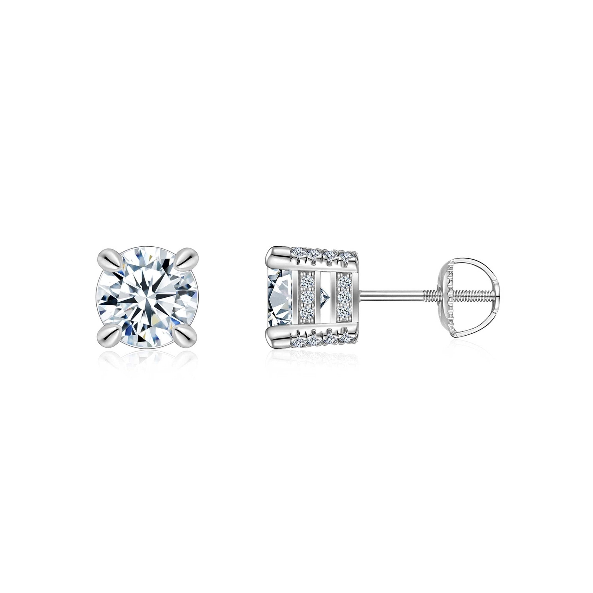 S925 Sterling Silver Moissanite Stud Earrings, 0.5&2ct D-VVS1 4-Prong Basket Pave With Screw Backs, GRA Certificate Gift Box - IVOIRART.COM