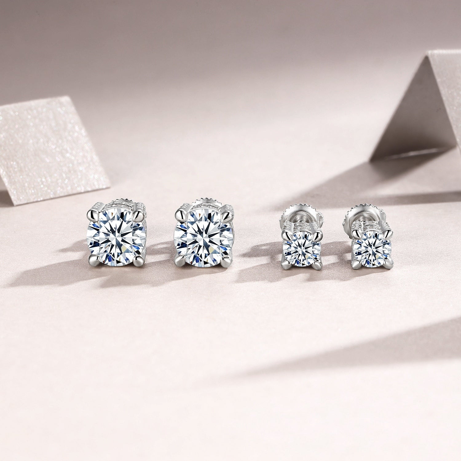 S925 Sterling Silver Moissanite Stud Earrings, 0.5&2ct D-VVS1 4-Prong Basket Pave With Screw Backs, GRA Certificate Gift Box - IVOIRART.COM
