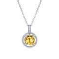 S925 Sterling Silver Necklace, 8mm Natural Citrine Round Pendant, Platinum Plated Rope Design Chain 2.6g, Elegant Women's Jewelry Gift Box - IVOIRART.COM
