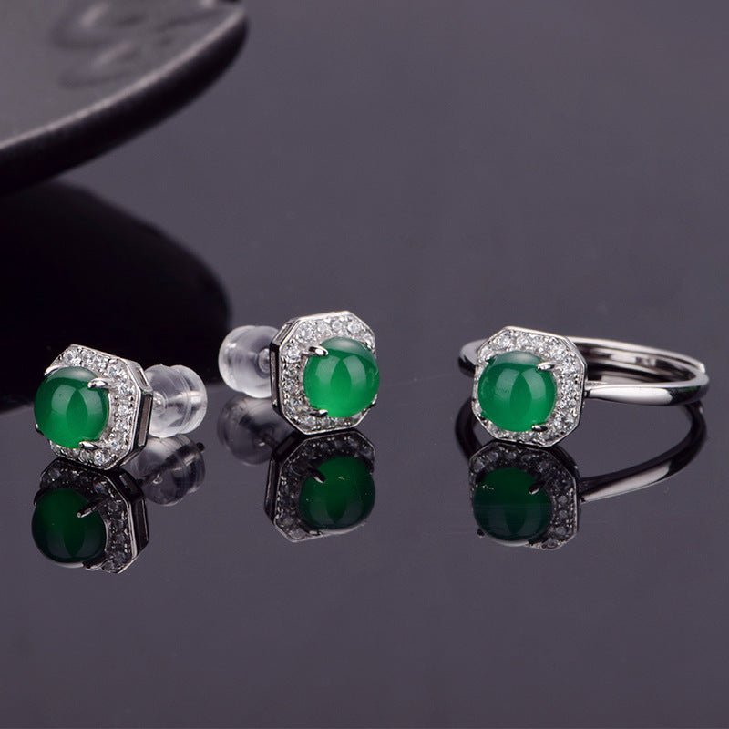 S925 Sterling Silver Octagon Halo Stud Earrings, 6mm Round Green Chrysoprase, Platinum Plated 2.3g, Elegant Women's Jewelry With Gift Box Set - IVOIRART.COM