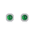 S925 Sterling Silver Octagon Halo Stud Earrings, 6mm Round Green Chrysoprase, Platinum Plated 2.3g, Elegant Women's Jewelry With Gift Box Set - IVOIRART.COM