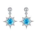S925 Sterling Silver Star Dangle Earrings, 6mm Natural Blue Crystal, Platinum Plated Drop Earrings For Women, 3.2g, Jewelry Gift Box Set - IVOIRART.COM