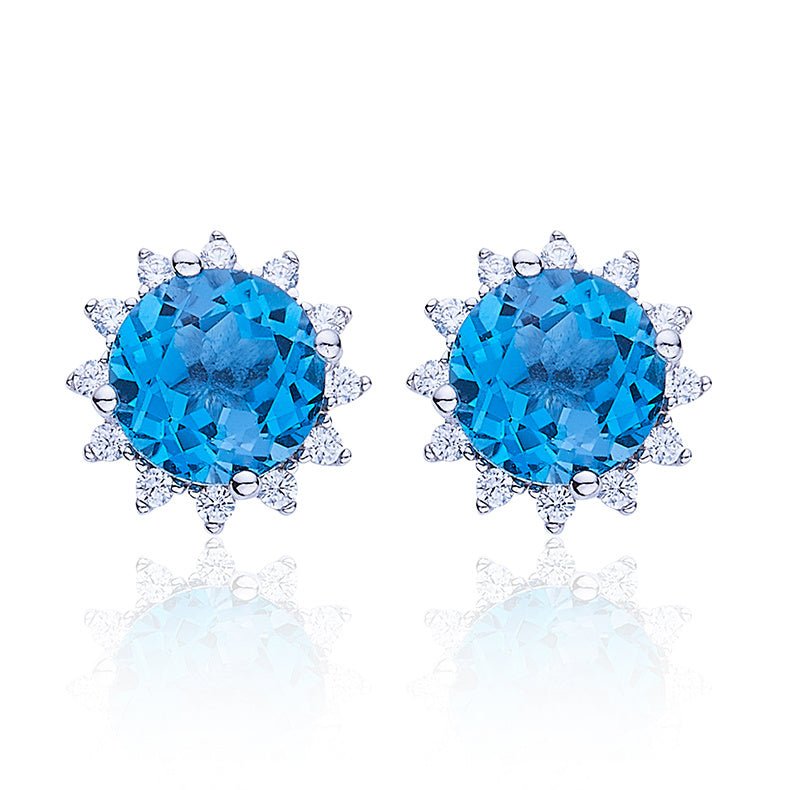 S925 Sterling Silver Starburst Stud Earrings, 6mm Natural Blue Crystal, Platinum Plated 1.6g, Sparkling Snowflake Earrings For Women, Fashion Jewelry Gift Box - IVOIRART.COM