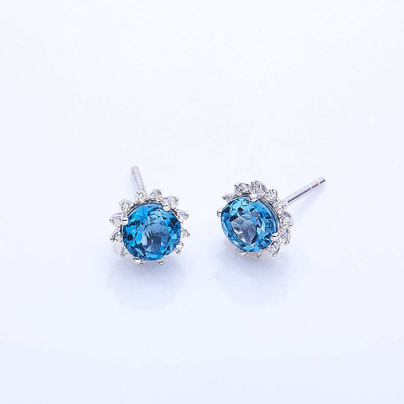 S925 Sterling Silver Starburst Stud Earrings, 6mm Natural Blue Crystal, Platinum Plated 1.6g, Sparkling Snowflake Earrings For Women, Fashion Jewelry Gift Box - IVOIRART.COM