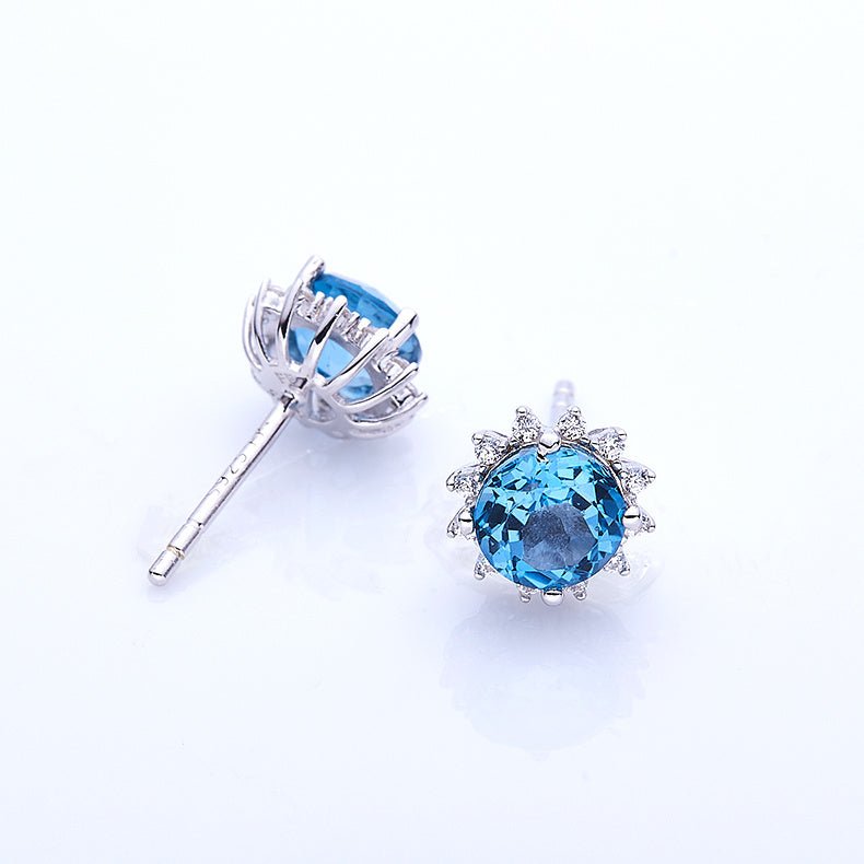 S925 Sterling Silver Starburst Stud Earrings, 6mm Natural Blue Crystal, Platinum Plated 1.6g, Sparkling Snowflake Earrings For Women, Fashion Jewelry Gift Box - IVOIRART.COM