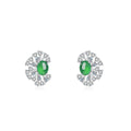S925 Sterling Silver Sunburst Halo Stud Earrings, 8x6mm Oval Green Chrysoprase, Platinum Plated 4.7g, Elegant Women's Fine Jewelry Gift Box Set - IVOIRART.COM