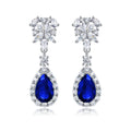 S925 Sterling Silver Teardrop Dangle Earrings, 7x11mm Lab-Grown Ruby Sapphire Emerald, Platinum Plated 4.5g Women's Jewelry Gift Box - IVOIRART.COM