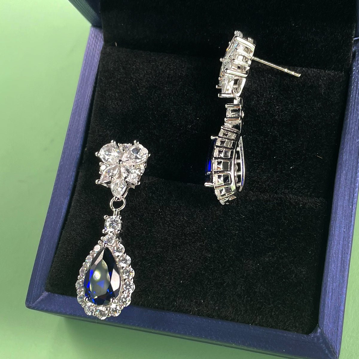 S925 Sterling Silver Teardrop Dangle Earrings, 7x11mm Lab-Grown Ruby Sapphire Emerald, Platinum Plated 4.5g Women's Jewelry Gift Box - IVOIRART.COM