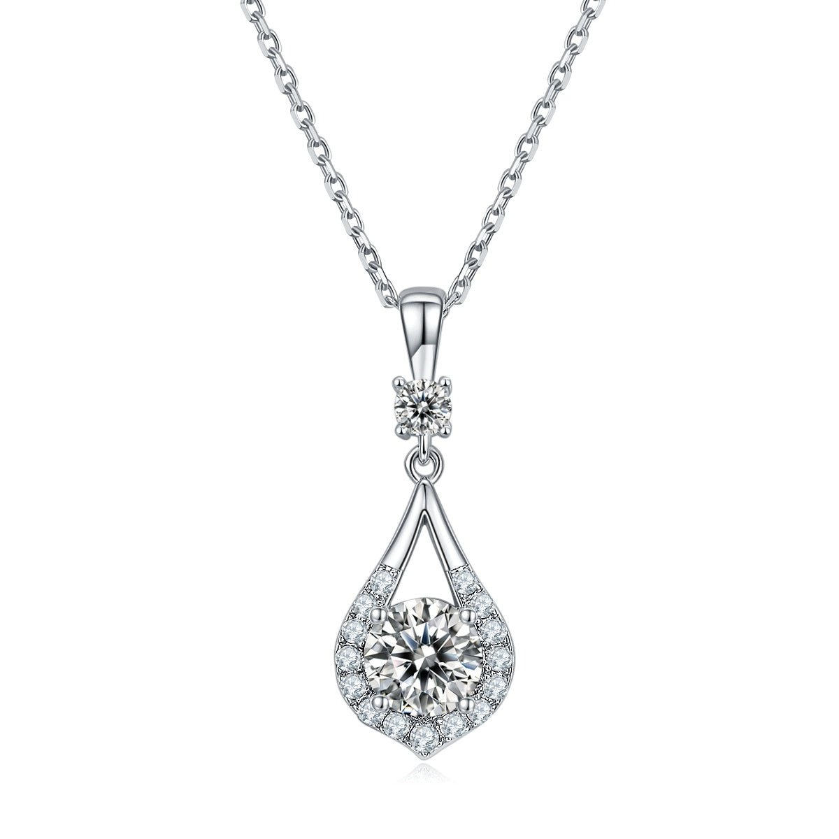 S925 Sterling Silver Teardrop Halo Necklace, 1ct D-VVS1 Moissanite & Lab-Grown Gems, Platinum Plated 1.7g With GRA Certificate Gift Box - IVOIRART.COM