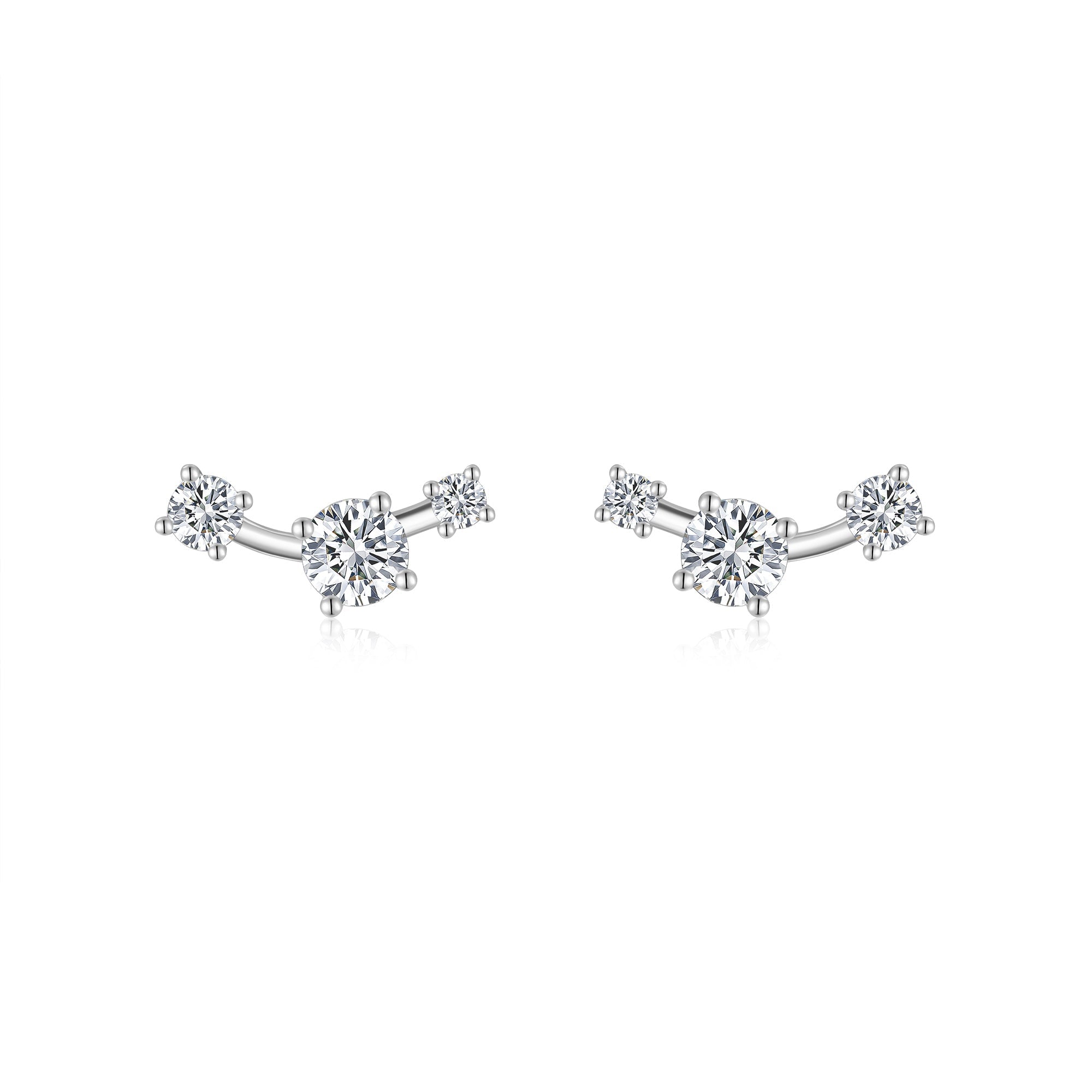 S925 Sterling Silver Three-Stone Curved Stud Earrings, 0.5ct D-VVS1 Moissanite, Platinum Plated 2.1g With GRA Certificate Gift Box - IVOIRART.COM
