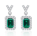 S925 Sterling Silver V-Shape Halo Drop Earrings, 6x4mm Lab-Grown Ruby & Emerald, Platinum Plated 2.6g, Women's Jewelry Gift Box - IVOIRART.COM