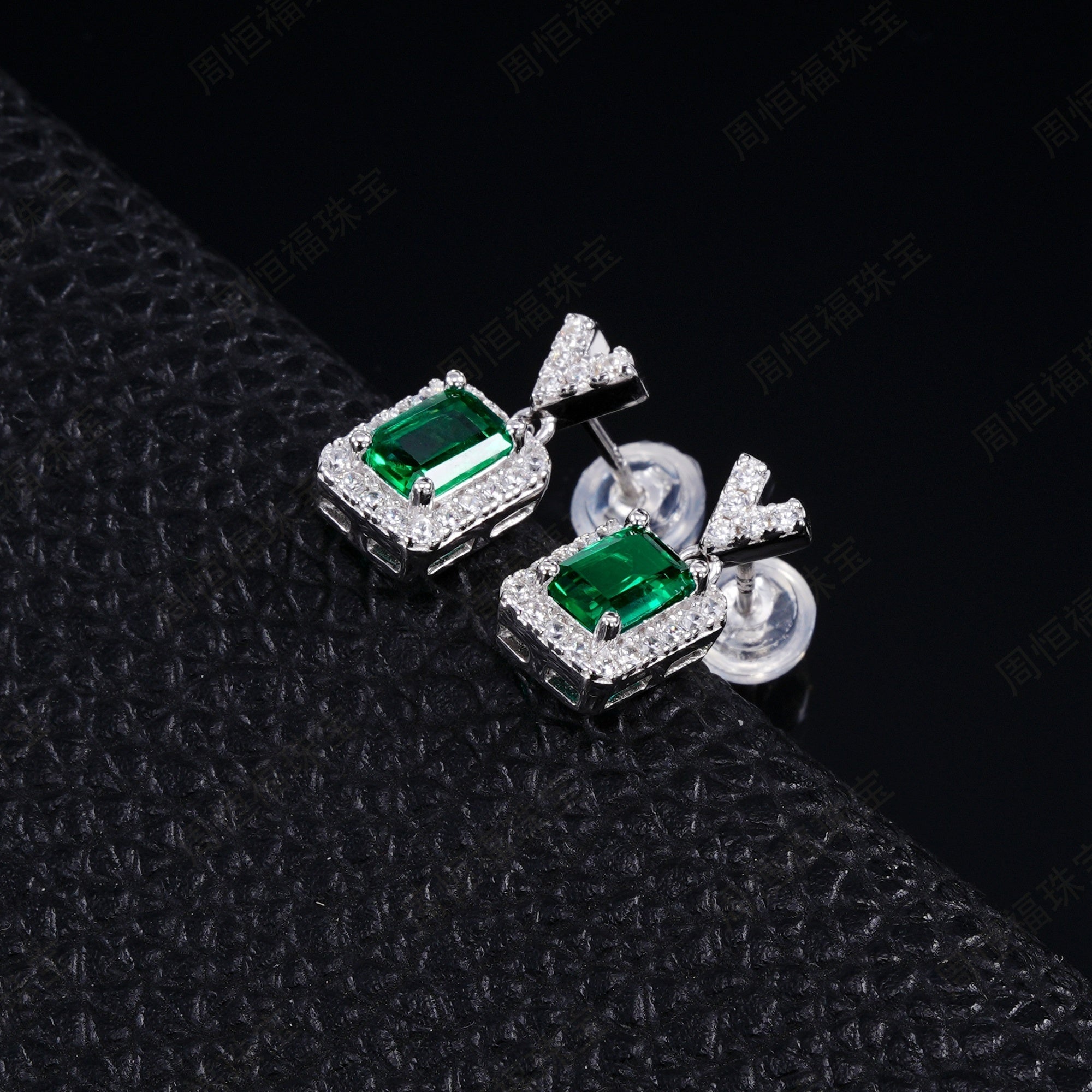 S925 Sterling Silver V-Shape Halo Drop Earrings, 6x4mm Lab-Grown Ruby & Emerald, Platinum Plated 2.6g, Women's Jewelry Gift Box - IVOIRART.COM