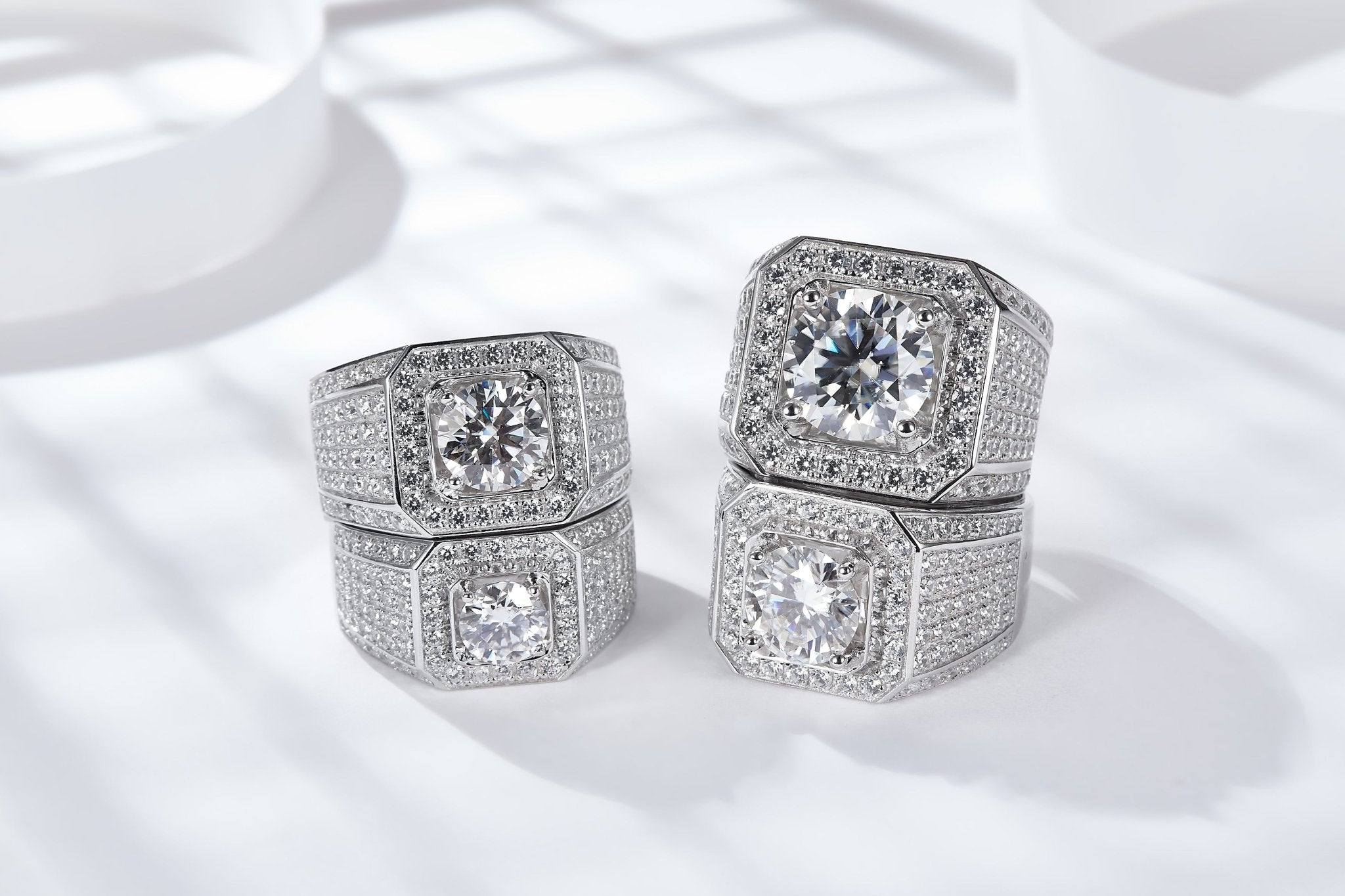 S925 Sterling Silver Wide Band Moissanite Ring, 1&2&3&5ct D-VVS1 Octagon Pave Setting, US Sizes 5-9, GRA Certified Jewelry Gift Box - IVOIRART.COM
