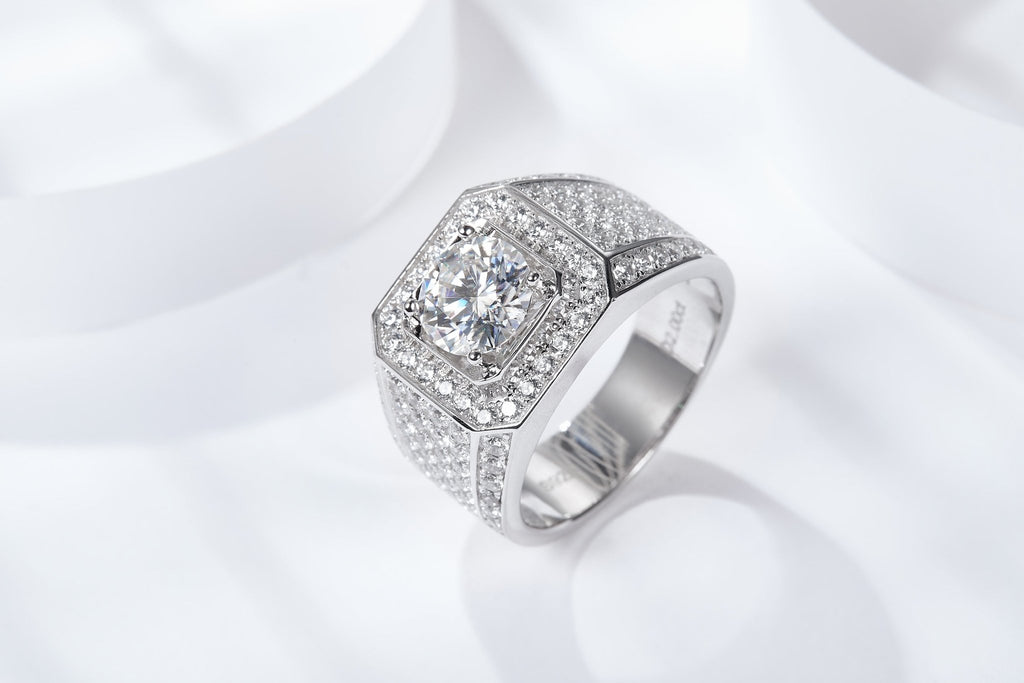 S925 Sterling Silver Wide Band Moissanite Ring, 1&2&3&5ct D-VVS1 Octagon Pave Setting, US Sizes 5-9, GRA Certified Jewelry Gift Box - IVOIRART.COM