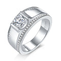 S925 Sterling Silver Wide Band Moissanite Ring, 1&2ct D-VVS1 Bezel Set With Pave Edges, US Sizes 5-9, GRA Certificate Gift Box - IVOIRART.COM